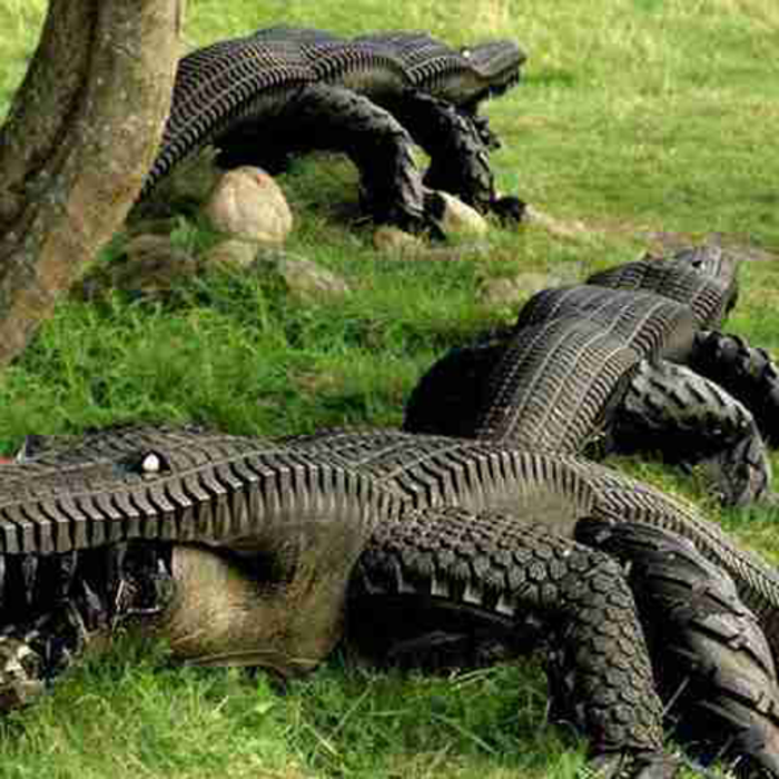 krokodyl-idea-of-samochód opona-the-ogród wykorzystywane recyklingu opon