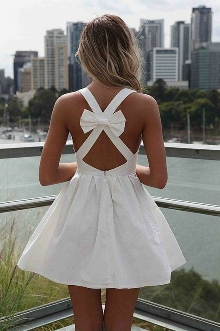 -Com-bow-on-the-move-short-atrativa-grande vestido-em-branco