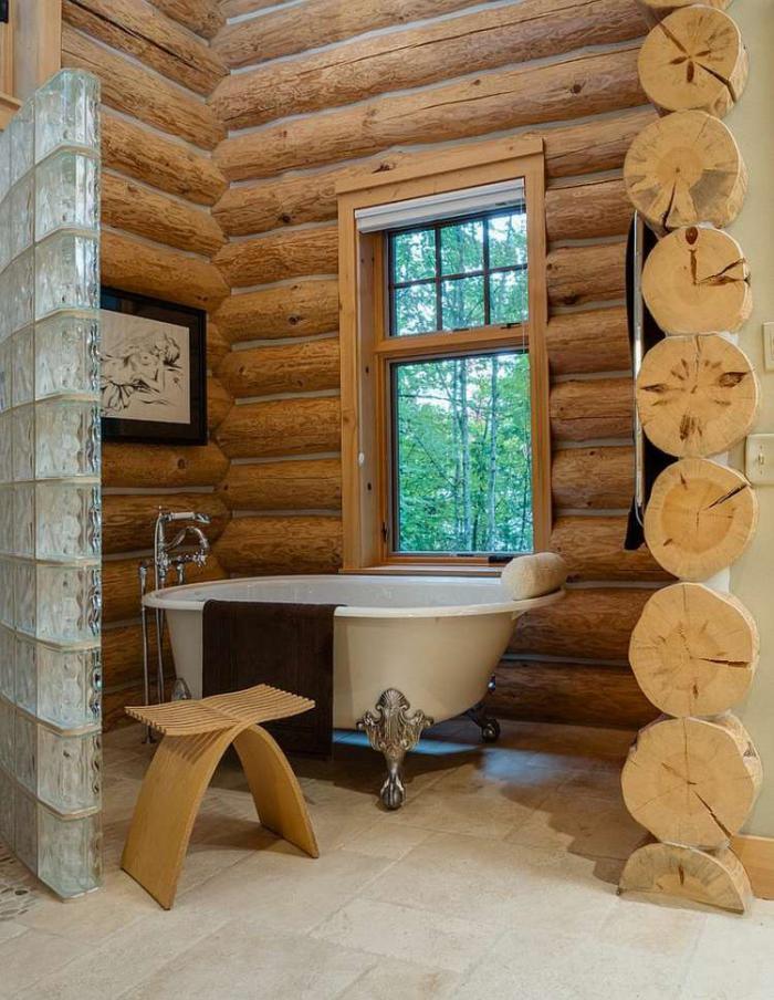 dom-łazienka-bardzo rustykalnym drewna
