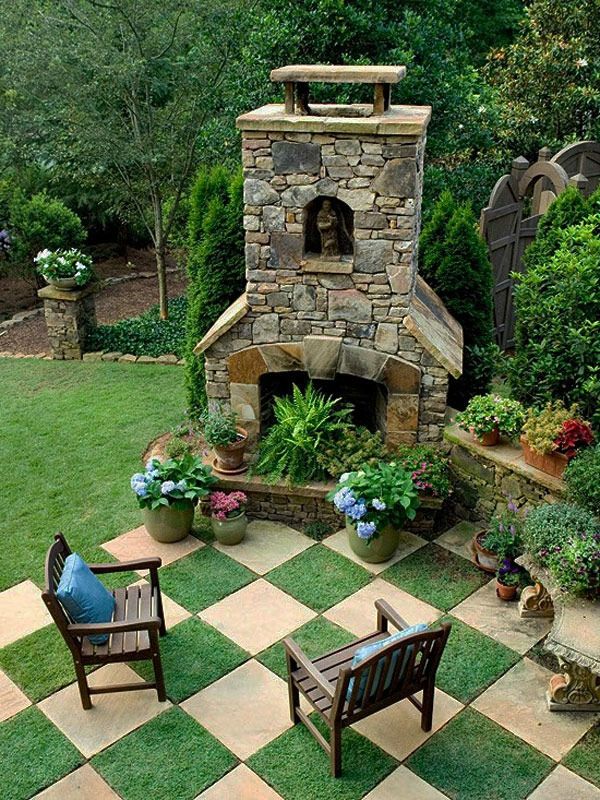 dobry pomysł na ogród - luksusowy kamienny kominek