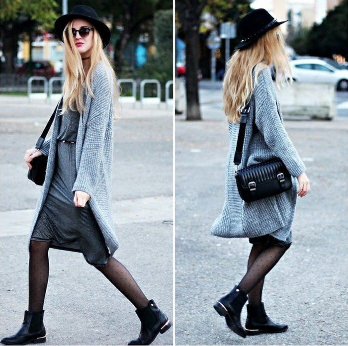 -Lungo maglione grigio-nero-hat