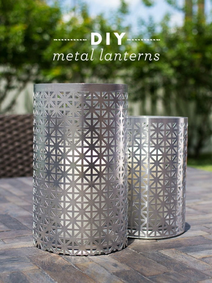 dartendeko, metall lyktor med geometriska figurer, bord dekoration, vita ljus