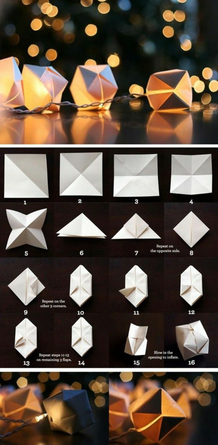 Paimkite mažus origami žibintus iš balto popieriaus