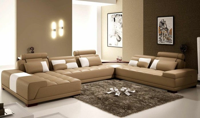 skinnsoffa och-vacker matta beige väggfärg för vardagsrum