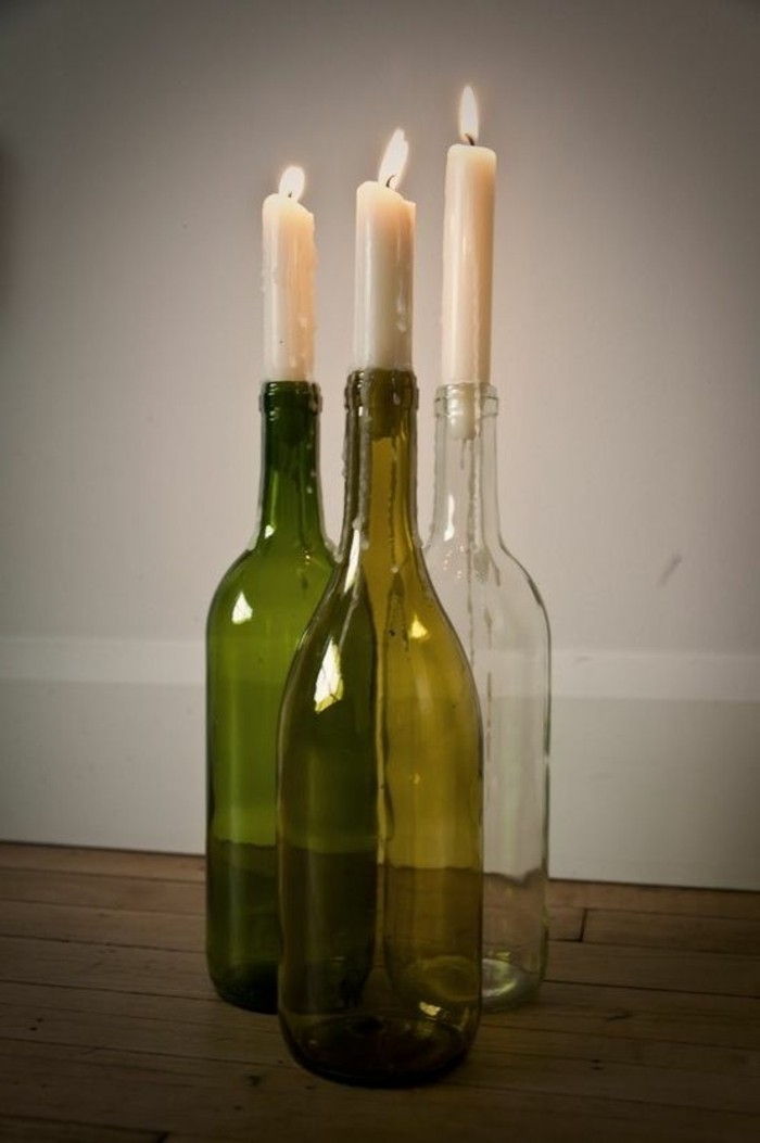 şarap şişeleri kolay DIY fikri Şamdan
