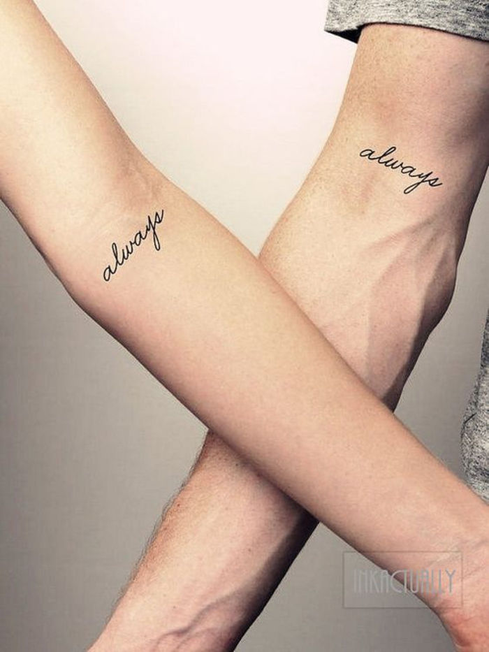 liebestatto, tatuiruotės idėjos poroms, visada, visada, mažos rankos tatuiruotės partneriams