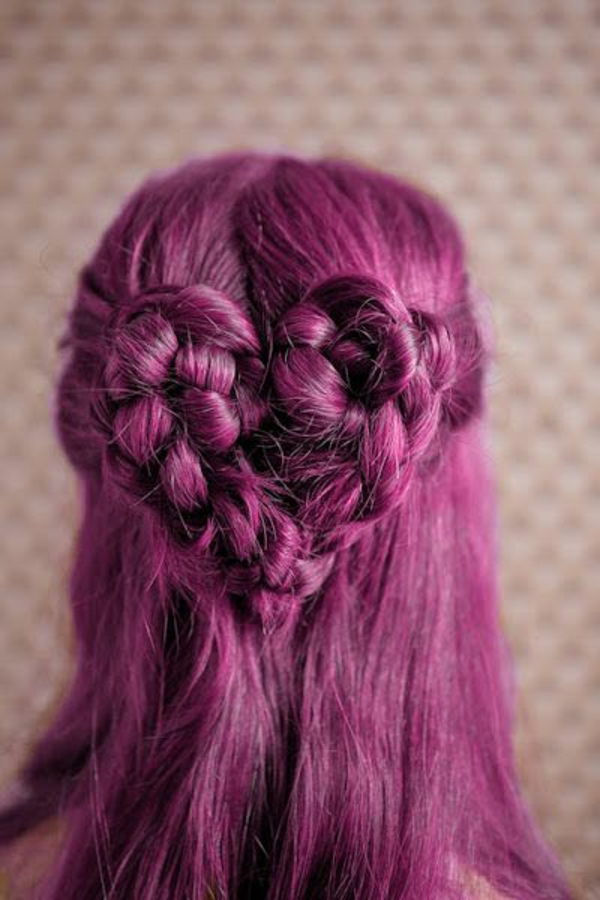 roxo-de cabelo criativo-penteado-coração-de-tranças