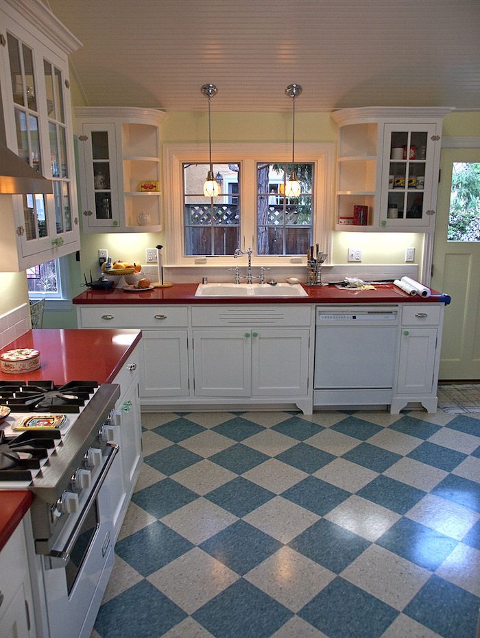 albastru și bej linoleum pardoseală bucătărie un decor minimalist moderne