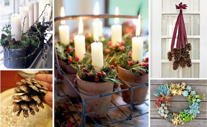 lreative-weihnachtsdeko-nápady-cone dekoratívne hviezda sviečka-in-hrnca dvere dekorácie