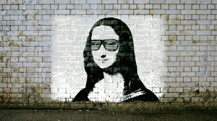 śmieszna grafitti twórczy pomysł-street-art-Mona Lisa Okulary