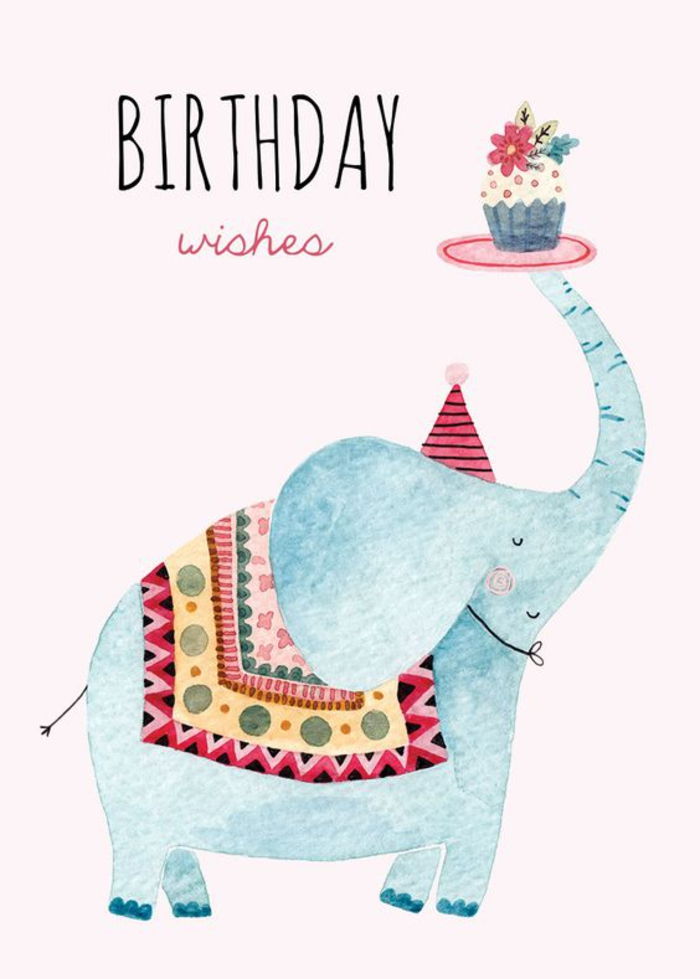 roligt och sött födelsedagskort med en elefant, födelsedagsgrattis