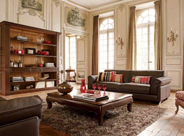 luksuriøse stue møbler eksempler - høyt tak og en tre skap