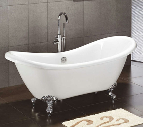 luksus-bad-hvit-badekar-grå fliser