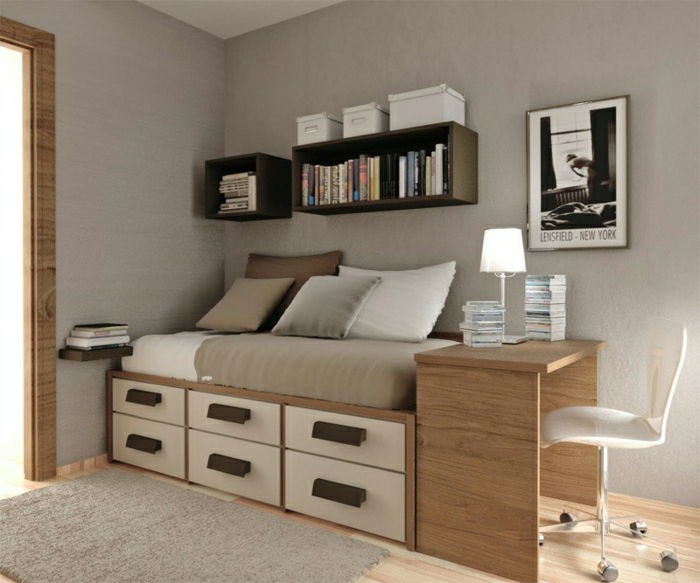 Prabangūs miegamojo baldai-smėlio spalvų schemos