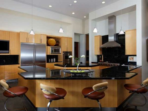 luxo cozinha-cook-ilha-com-barstools-design moderno