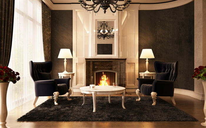 luxe-salon-twee modern-lampen-and-a-open haard