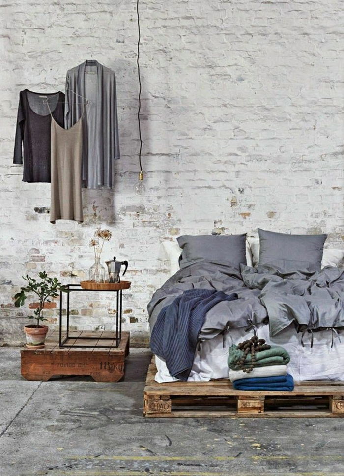 mobilya-of-the paletler yataklı-kendi-build komidin saksı bitkisi Gri Yatak elbiseler ampul ışığı asılı