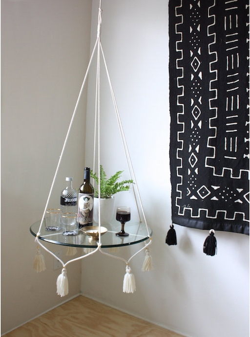 macrame bord idé spegel hängande bord kreativ levande design väggdekoration mattan