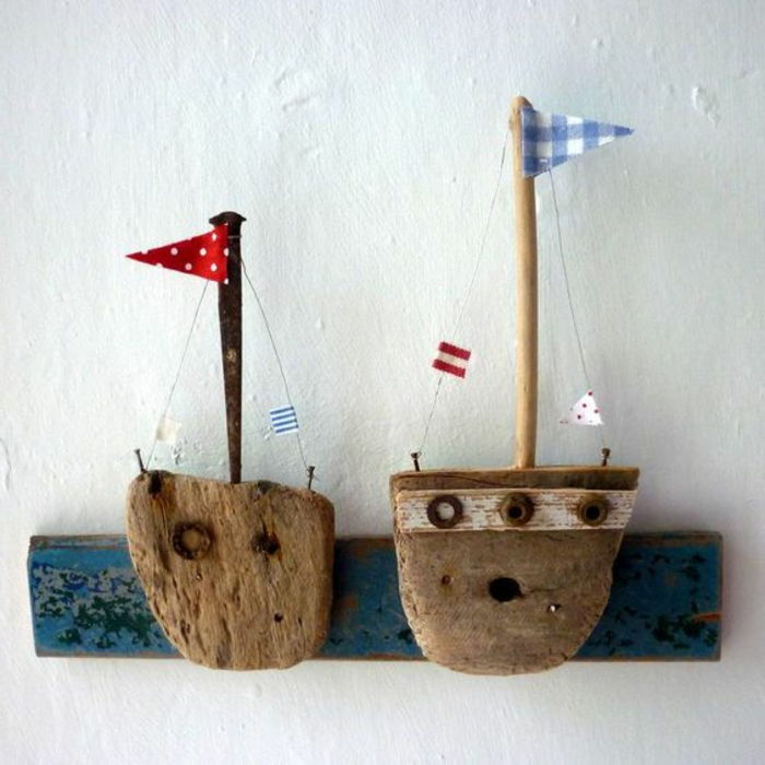 deco dekorationselement segelbåtar av drivved och ätpinnar