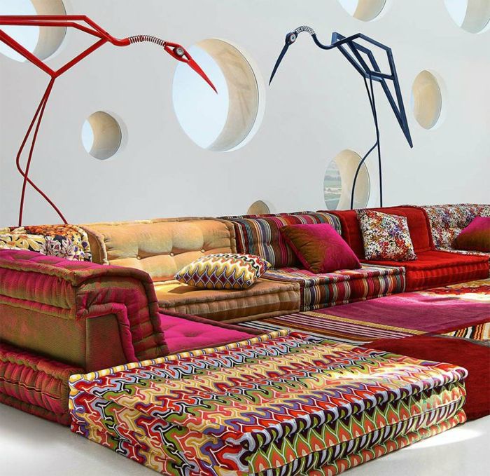 Marockanska lampor dekorativa storkar idéer färgstarka färgstarka hemmöbler mönster soffa kuddar dekorera vägg idé