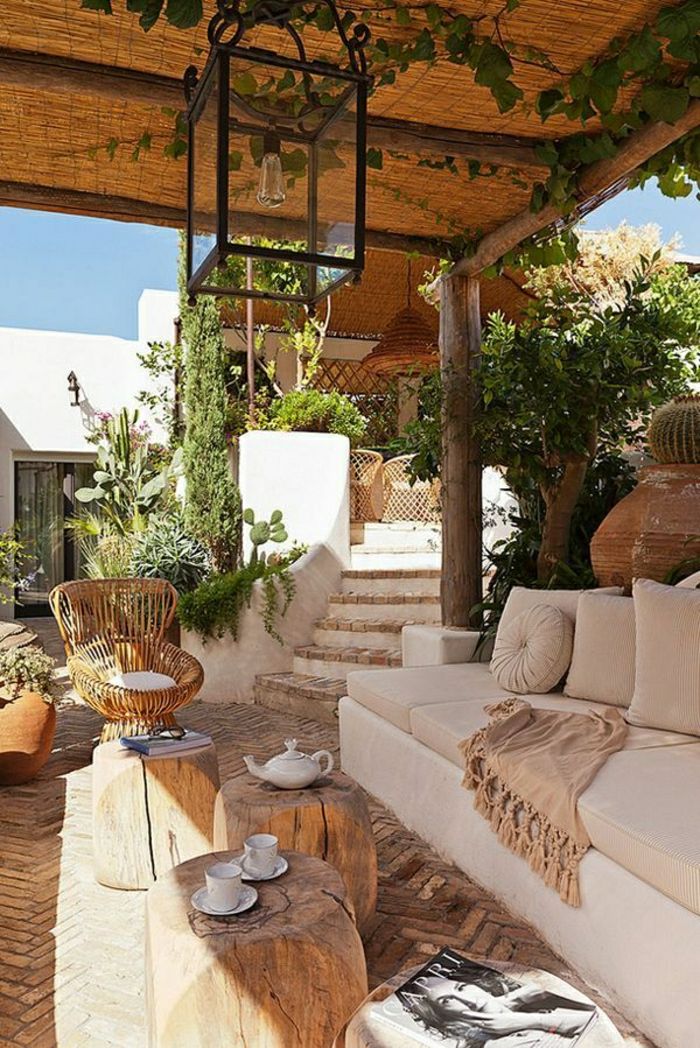 sofá de design almofada plantas cobertor-rattan-jardim mediterrânico