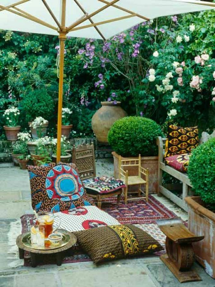 Jardim Mediterrâneo Guarda-sol Bebidas Flor almofadas coloridas