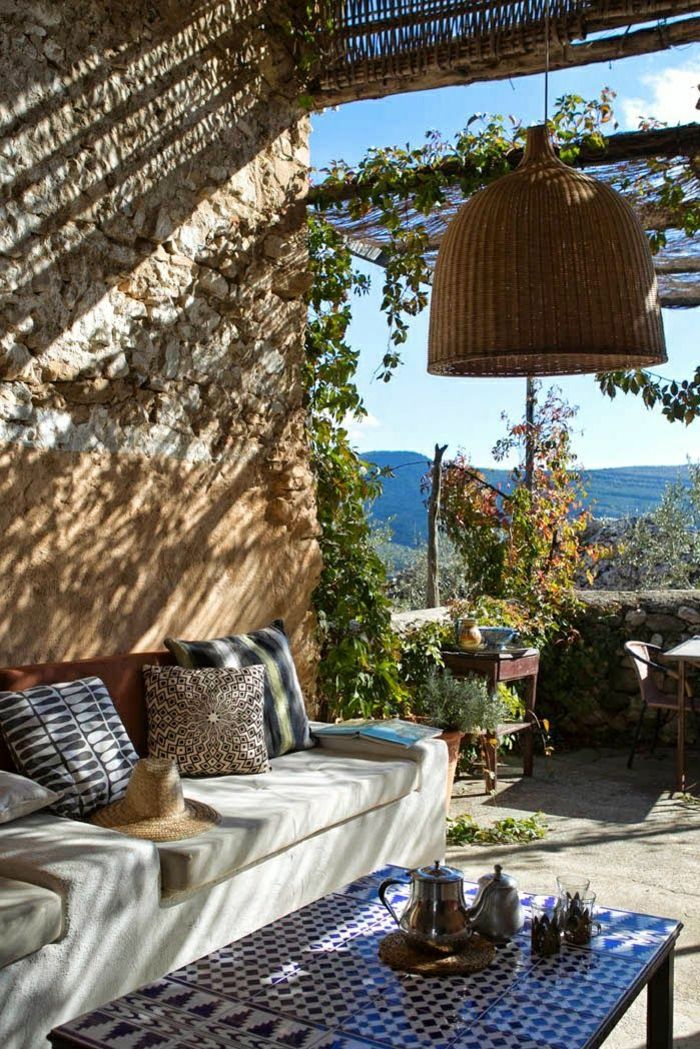 Mediterranean Garden coloridas almofadas Beautiful View candeeiro de mesa rattan chá Mosaic