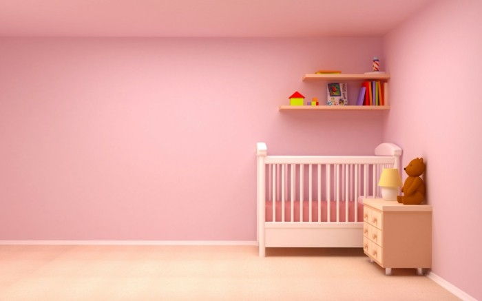 minimalistinė-dizaino-of-babyroom-rožinis-sienos-lovelė-balta