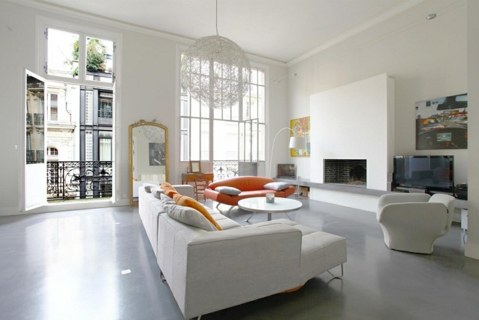 arredamento minimalista-Moebel-favorevole-designer e nero-Moebel divano in pelle-Stehlampe-focolare Tv Round-lampadario-specchio