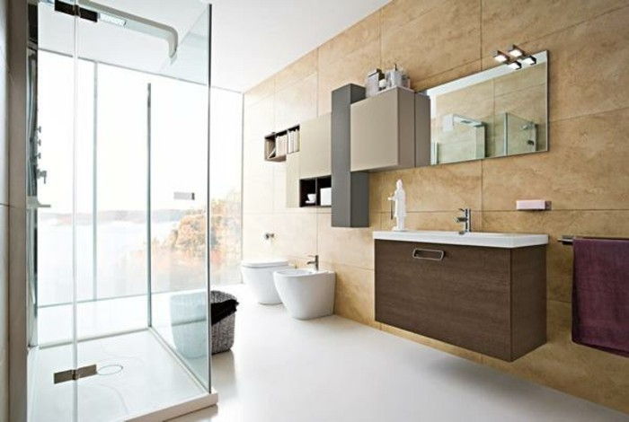 moderná kúpeľňa s pekným sprchovým kútom a skvelým kúpeľňovým nábytkom