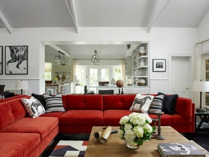 modern apartman şık cihaz at motifleri-büyük divan-kırmızı