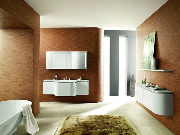 modernt badrum taupe väggfärg - möbler i vitt