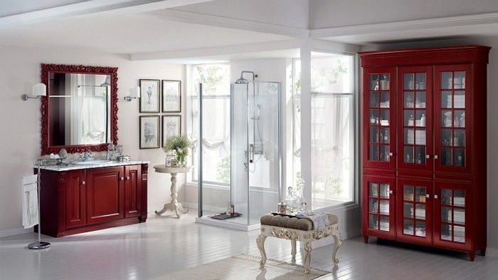 šiuolaikinės dušo kabinos-of-stiklo-raudona-akcentai-in-blogai