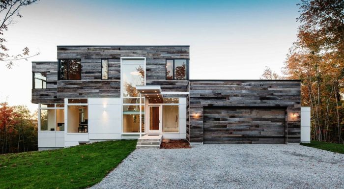 moderne de fațade-frumos-lemn casa