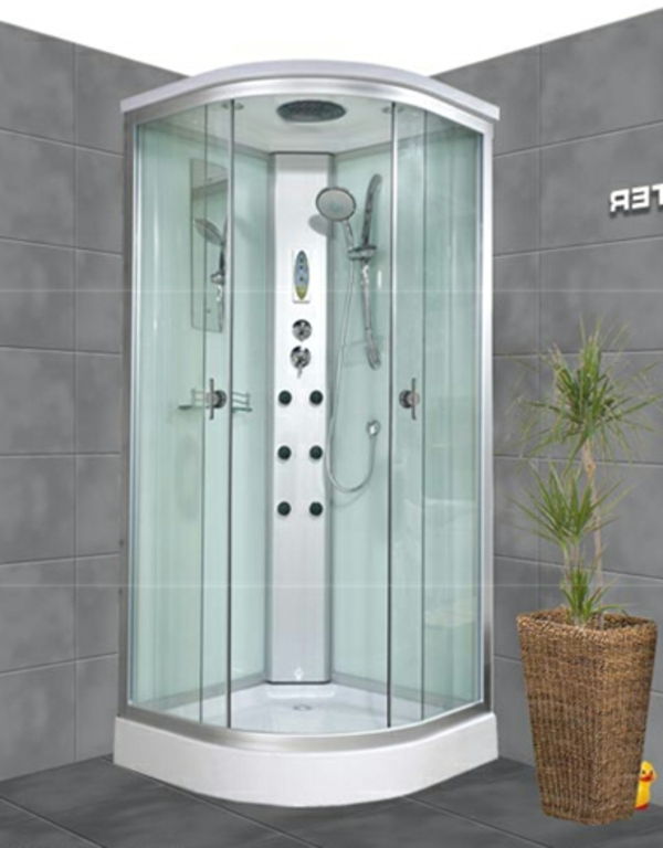 cabine de duche pequena moderna e pronta a usar em cinzento