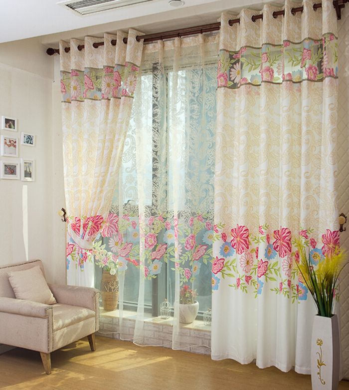 moderne zavese in zavese za dnevno sobo, cvetlični motivi, prozorni