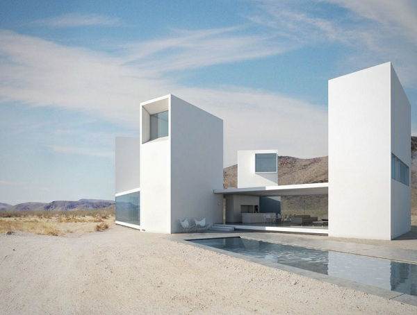 Modernaus dizaino minimalizmo architektūros pastatas balta