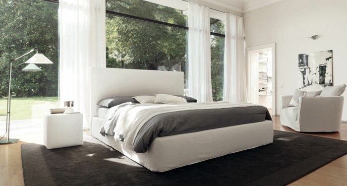 modern tasarım-döşemeli yatak ile yataklı kutu-büyük-cam duvarlar