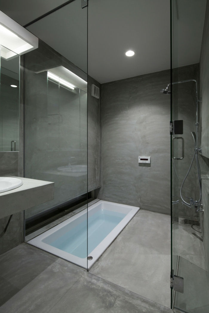 utstråle moderne-grå-vegg farge-bad-luksus