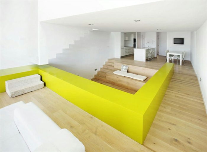 moderný interiér dekorácie žlto-akcentmi