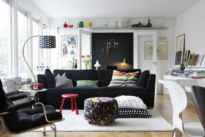 šiuolaikinės interjero baldai juodas modelis po sofos