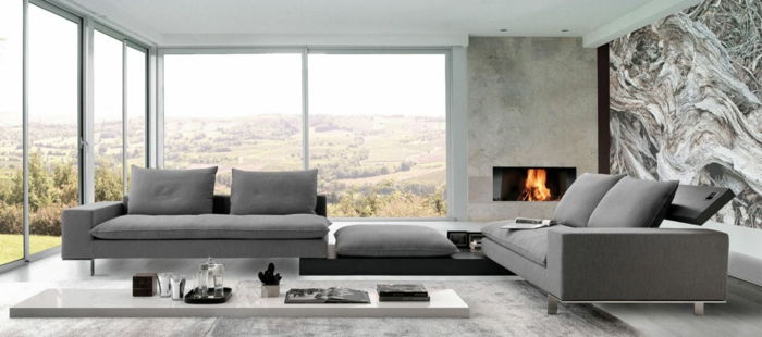 Modern-italijansko-MOEBEL-dnevna soba-ognjišče-ausziehmoebel-belo-lesena tla-sivo-plueschteppich