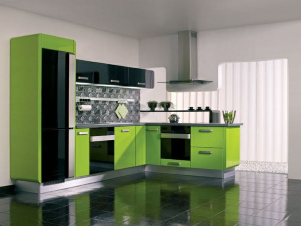 paredes modernas de cozinha em verde-forma-branca