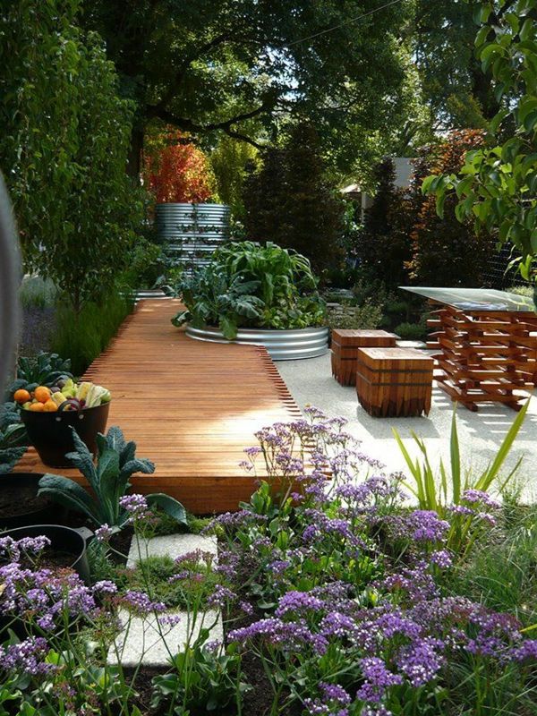 Modernus-gražus sodas-dizainas-sodo baldai, gražus sodas-mintys-medžio suoliukas sodas