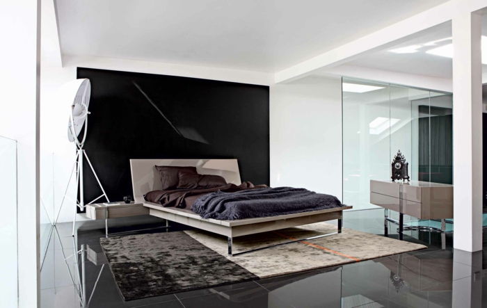 Modern-perete de culoare alb-design-dormitor-negru-