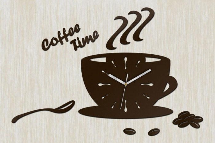 Moderne wandklokken-coffee-time-bruine wijzerplaat theelepel koffiebonen