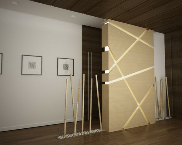 modernus butas-man įdomus bambuko apdaila-labai gražus kambarys