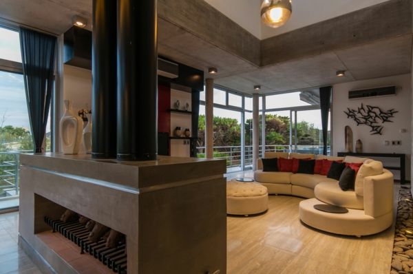 Cameră modernă-living cu canapea halfround