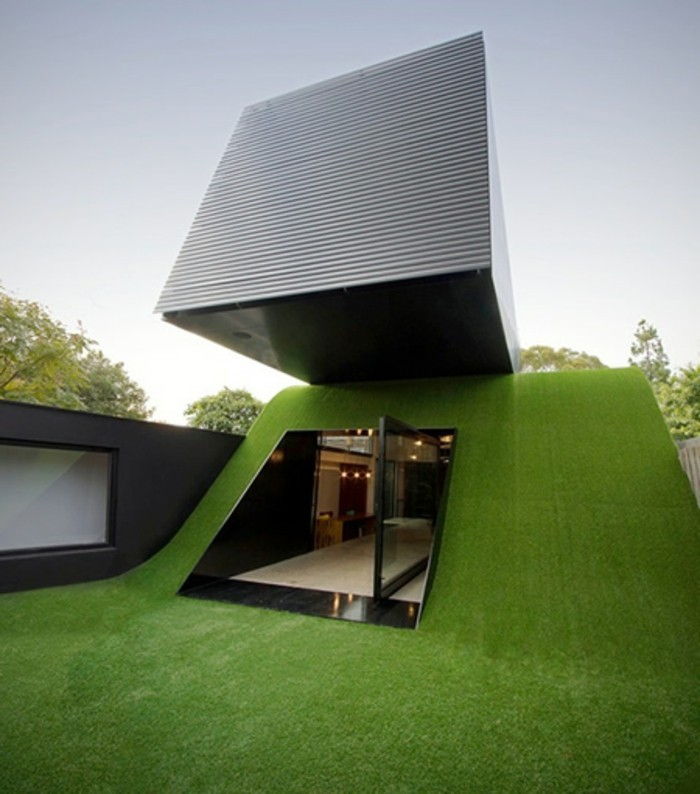 modernt arkitekthus minimalistisk hus modell grönt gräs