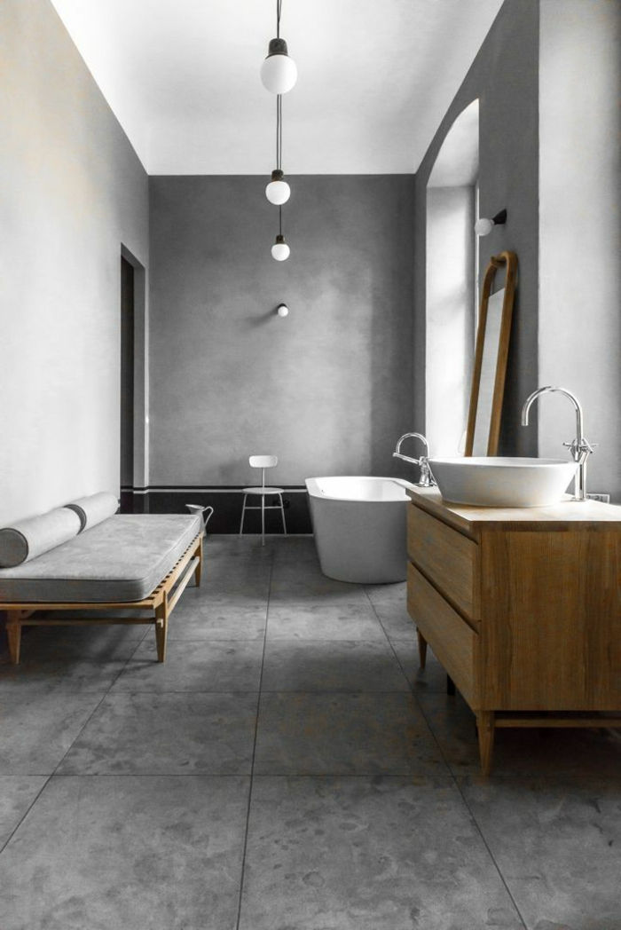 Moderné-bad-priestorové-gray-steny-štýlové minimalistické kúpeľňové doplnky